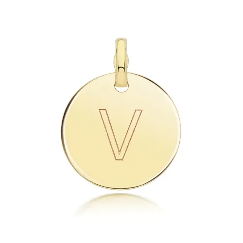 9ct Yellow Gold Round Plain Initial Pendant 14.3mm V